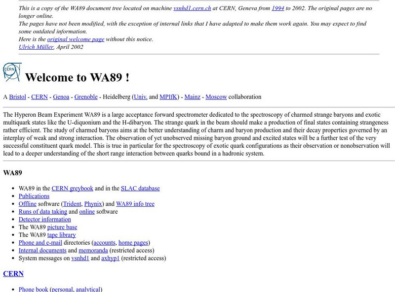 A1 Collaboration: Wa 89 Hyperon Beam Experiment Activity A1 Collaboration: Wa 89 Hyperon Beam Experiment Activity