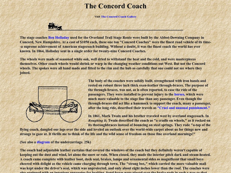 Overland Trail: Concord Coach Handout Overland Trail: Concord Coach Handout