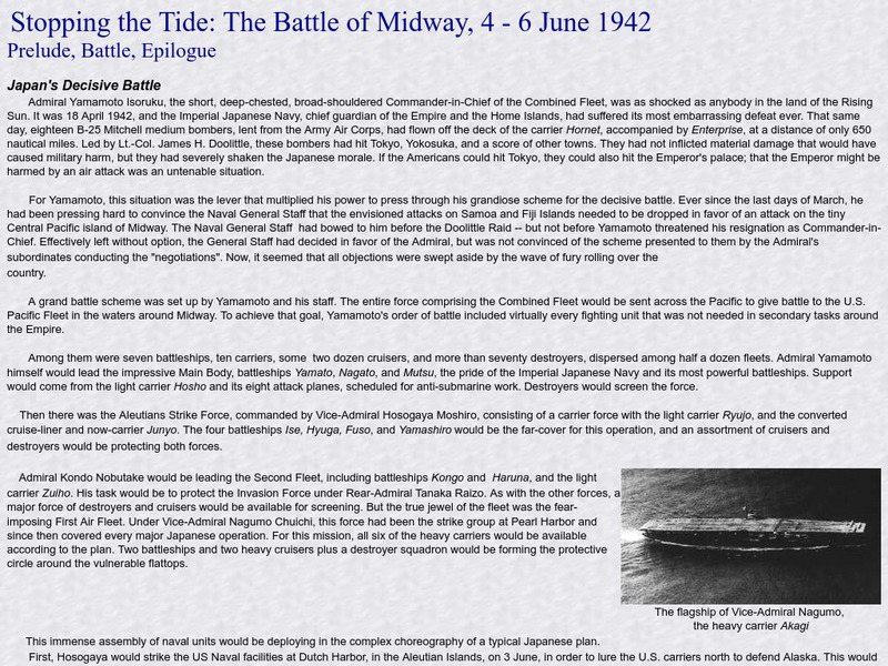 Stopping the Tide: The Battle of Midway, 4 6 June 1942 Handout Stopping the Tide: The Battle of Midway, 4 6 June 1942 Handout