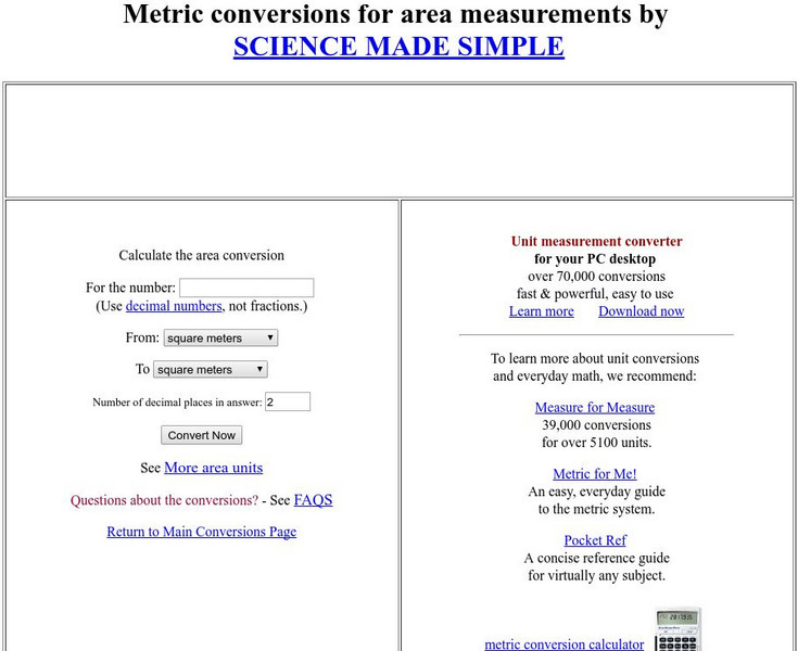 Science Made Simple: Area Conversions Activity Science Made Simple: Area Conversions Activity