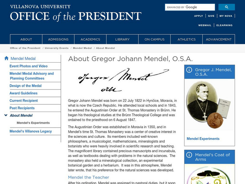 Villanova University: Gregor Mendel Handout Villanova University: Gregor Mendel Handout