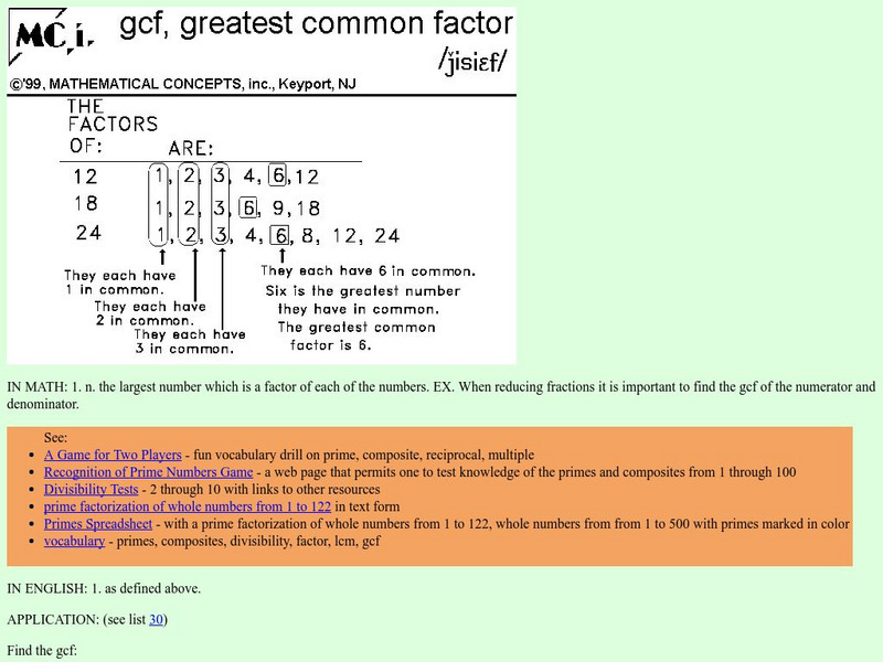 Greatest Common Factor/definition and Example Activity Greatest Common Factor/definition and Example Activity