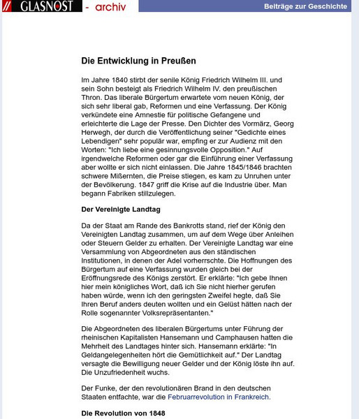 Die Entwicklung in Preussen Website Die Entwicklung in Preussen Website