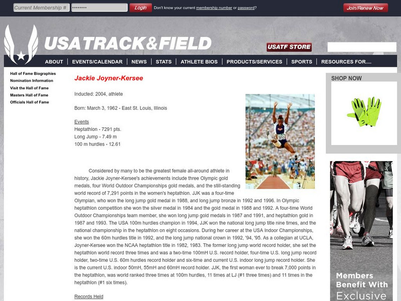 Usa Track & Field: Jackie Joyner Kersee Handout Usa Track & Field: Jackie Joyner Kersee Handout