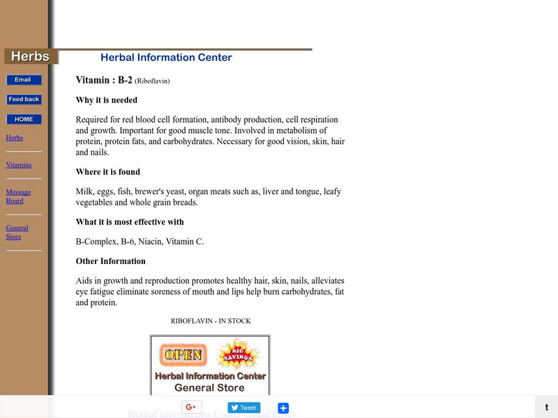 Vitamin Information Center Vitamin B 2 Handout Vitamin Information Center Vitamin B 2 Handout