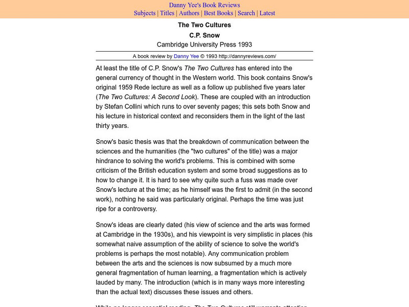 C. P. Snow, "The Two Cultures"/ Review Article C. P. Snow, "The Two Cultures"/ Review Article