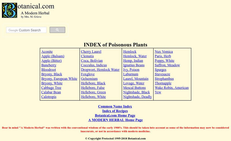 Botanical.com: Index of Poisionous Plants Handout