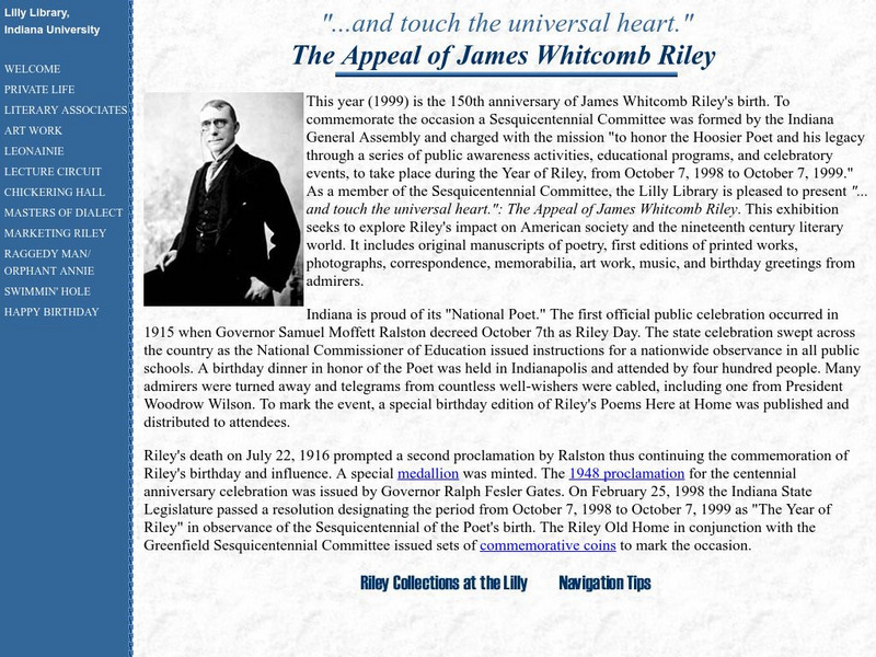 Lilly Library: Indiana University: The Appeal of James Whitcomb Riley Activity Lilly Library: Indiana University: The Appeal of James Whitcomb Riley Activity