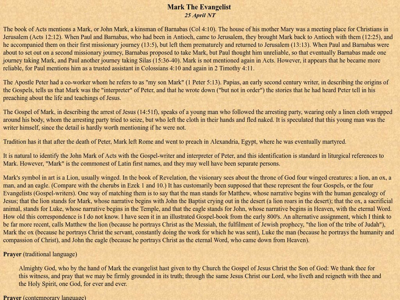 Rowan University: Mark, the Evangelist Handout