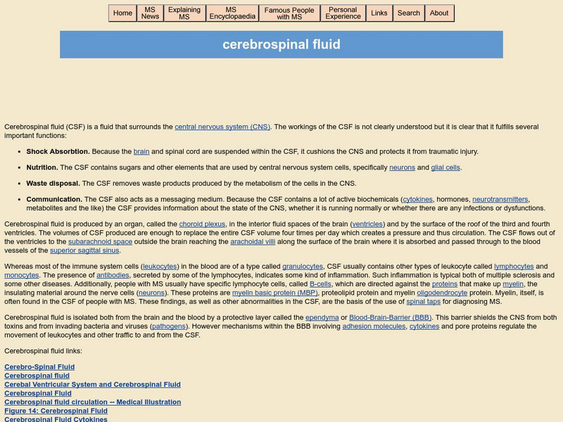 Multiple Sclerosis Encyclopedia: Cerebrospinal Fluid Handout
