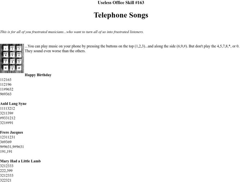 Telephone Songs Activity Telephone Songs Activity