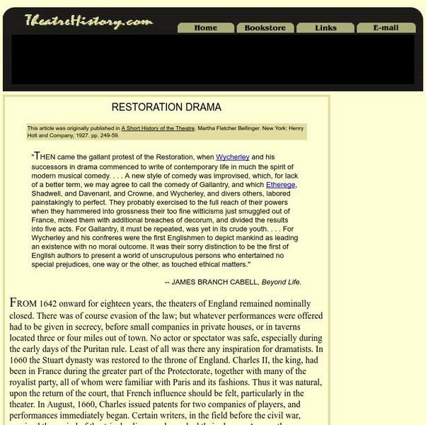 Theatre History: Restoration Drama Article
