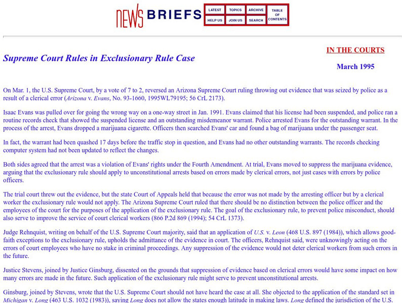 Supreme Court Rules in Exclusionary Rule Case Activity Supreme Court Rules in Exclusionary Rule Case Activity