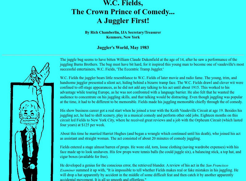 Juggling Hall of Fame: w.c. Fields: A Juggler First! Handout Juggling Hall of Fame: w.c. Fields: A Juggler First! Handout