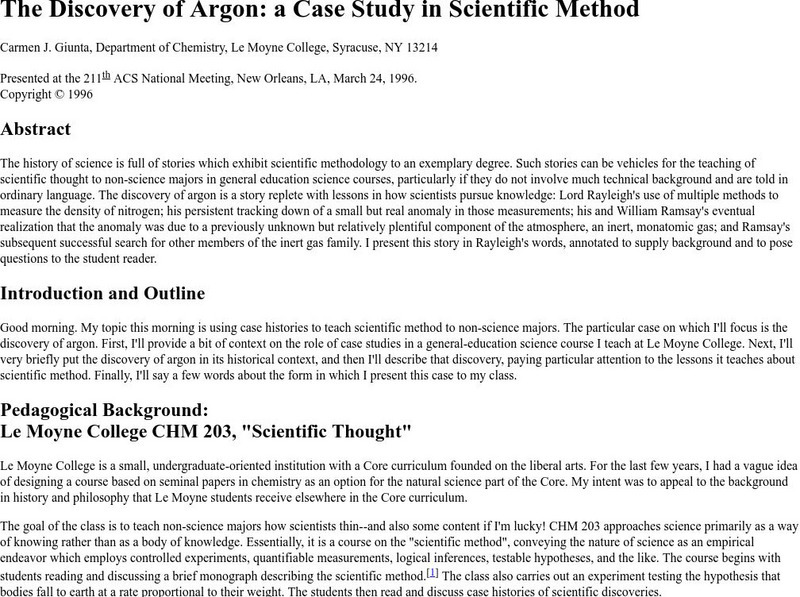 Le Moyne College: The Discovery of Argon Handout Le Moyne College: The Discovery of Argon Handout