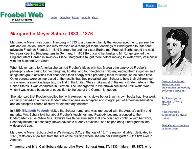 Froebel Web: Margarethe Schurz Website