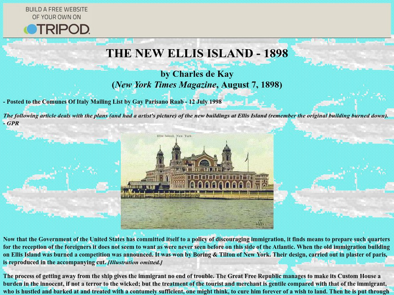 Tripod: The New Ellis Island, 1898 Article Tripod: The New Ellis Island, 1898 Article