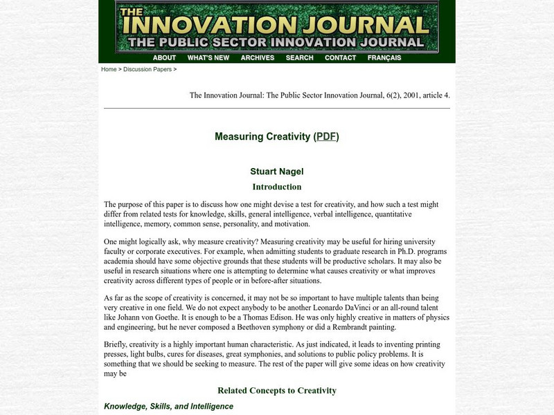 The Innovation Journal: Measuring Creativity Article The Innovation Journal: Measuring Creativity Article