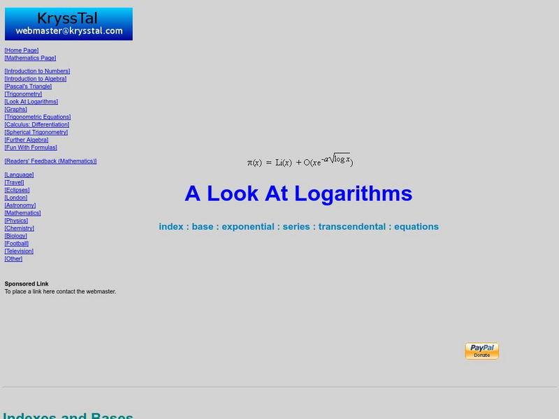 A Look at Logarithms Activity A Look at Logarithms Activity