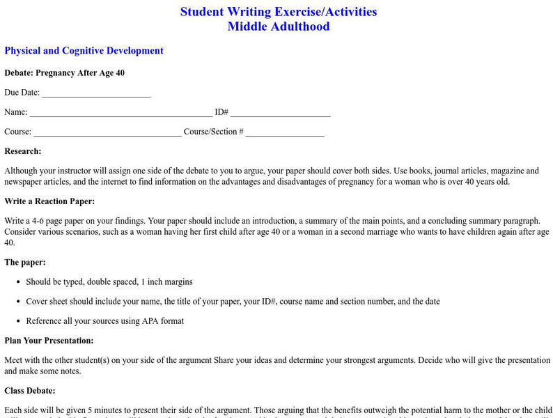 Mghhe: Student Writing Exercise and Activities: Middle Adulthood Activity