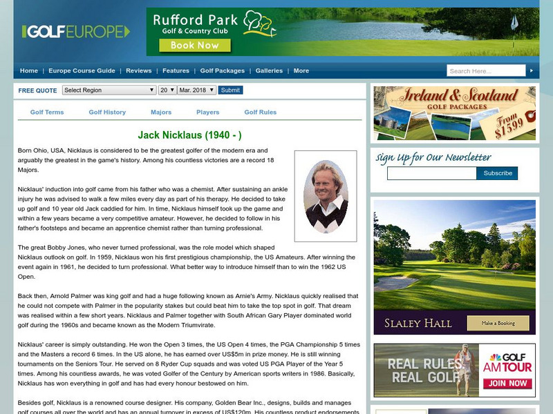 Jack Nicklaus by Golf Europe Activity Jack Nicklaus by Golf Europe Activity