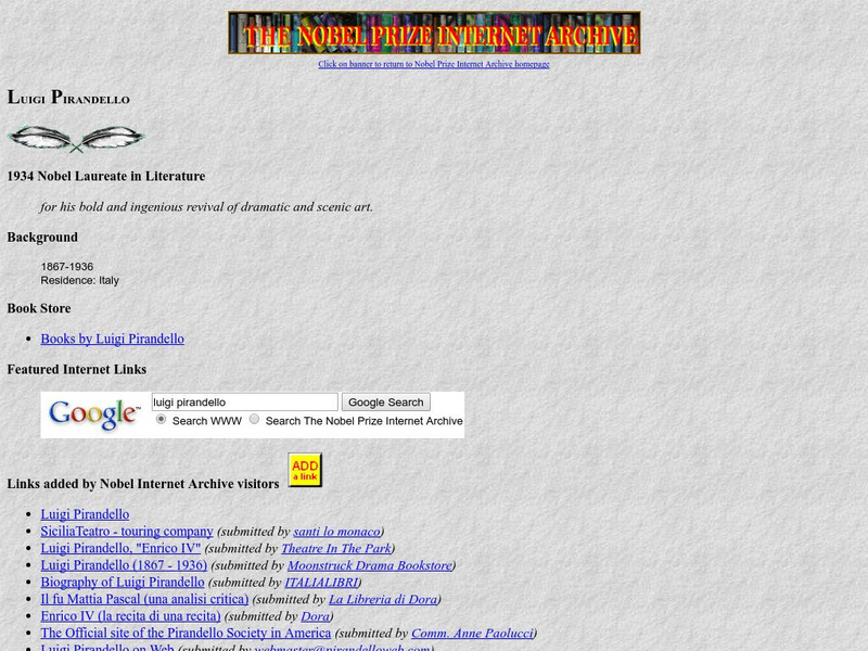 The Nobel Prize Internet Archive: Luigi Pirandello Handout The Nobel Prize Internet Archive: Luigi Pirandello Handout