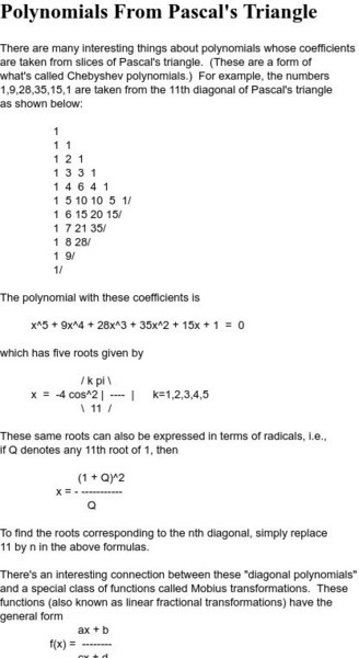 Math Pages: Polynomials From Pascal's Triangle Activity Math Pages: Polynomials From Pascal's Triangle Activity