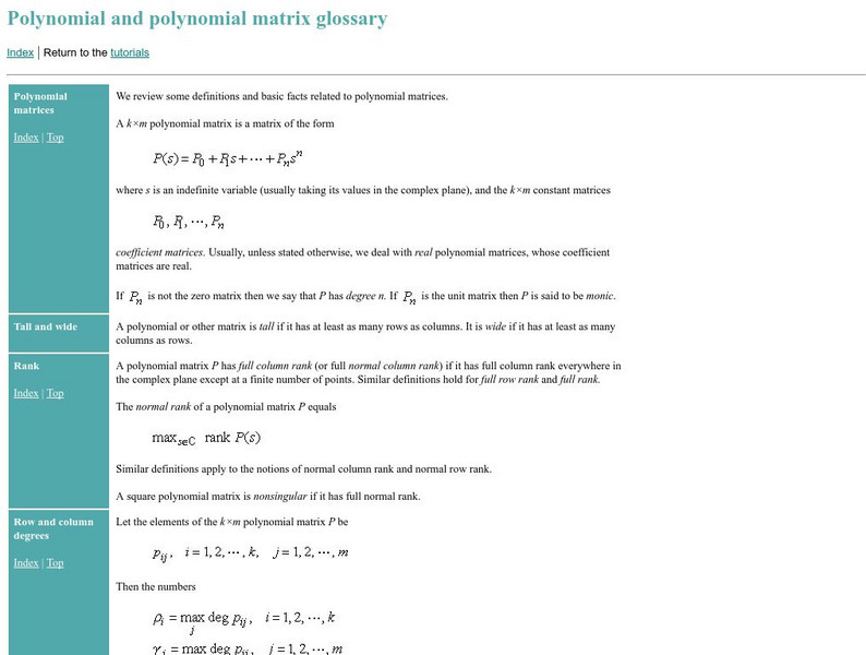 Polynomial and Polynomial Matrix Glossary Handout Polynomial and Polynomial Matrix Glossary Handout