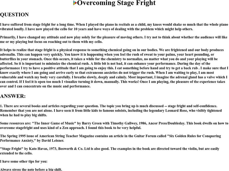 Cello.org: Overcoming Stage Fright Handout Cello.org: Overcoming Stage Fright Handout