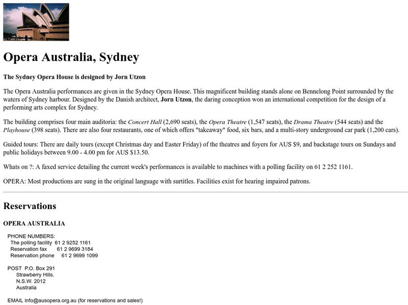 Opera Schedule Server: Sydney Opera House Website Opera Schedule Server: Sydney Opera House Website