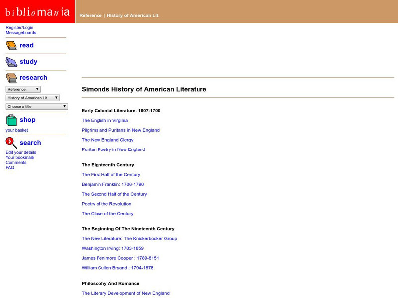 Bibliomania: Simonds History of American Literature Website Bibliomania: Simonds History of American Literature Website
