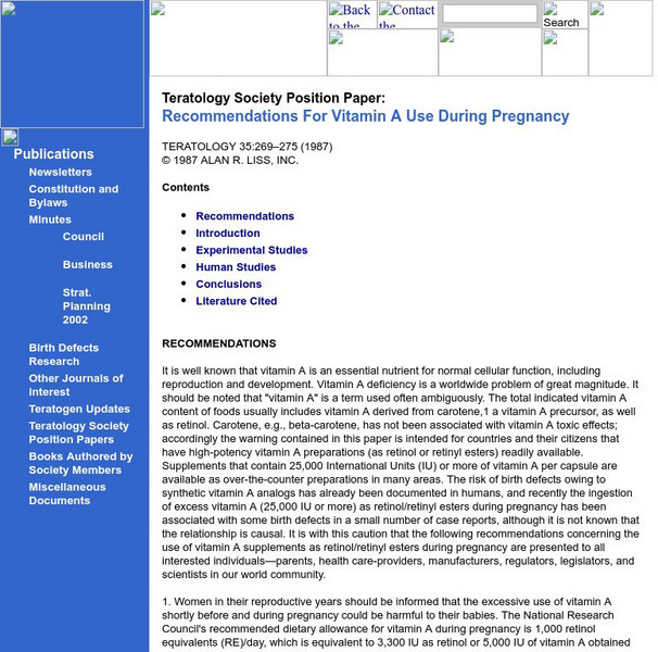 Teratology Society Position Paper: Vitamin A Handout