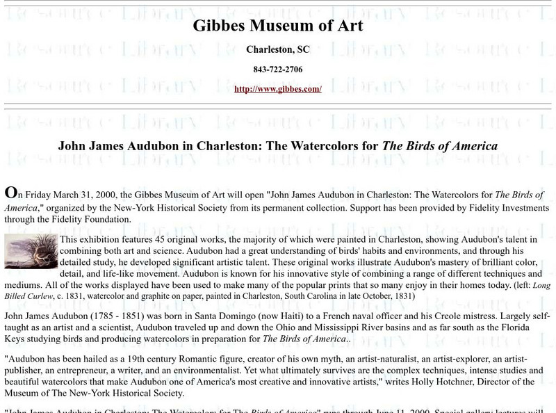 Gibbes Museum of Art: John James Audubon in Charleston Article Gibbes Museum of Art: John James Audubon in Charleston Article