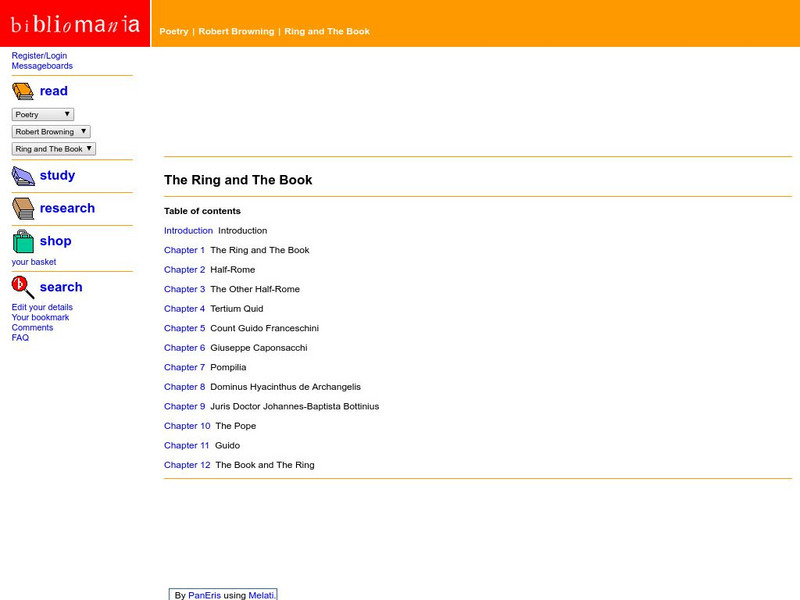 Bibliomania: The Ring and the Book (Full Text) Handout Bibliomania: The Ring and the Book (Full Text) Handout