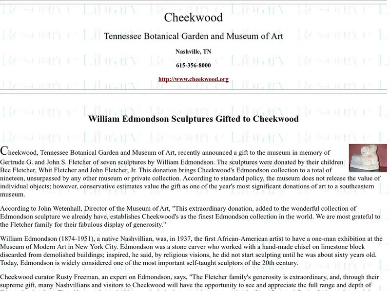Tfao: W. Edmondson's Sculptures Gifted to Cheekwood Article