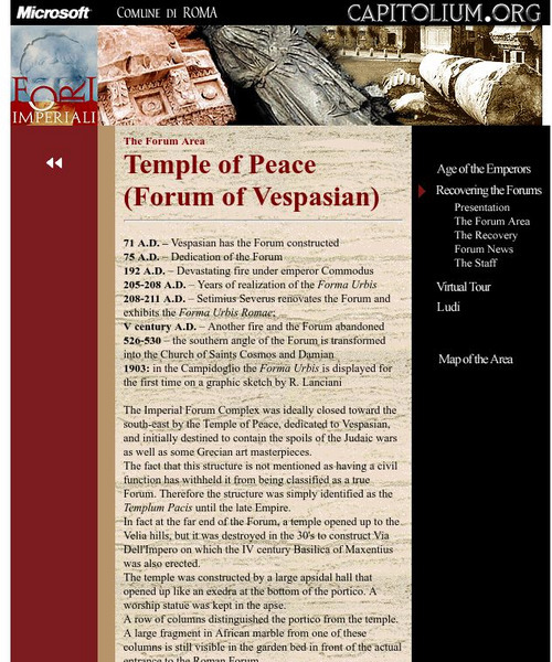 Imperial Fora: Temple of Peace (Forum of Vespasian) Website Imperial Fora: Temple of Peace (Forum of Vespasian) Website