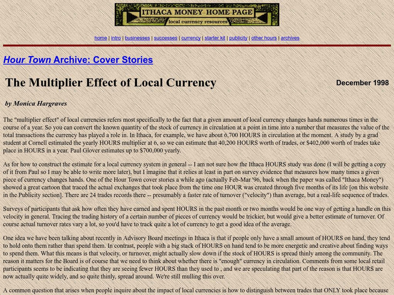 The Multiplier Effect of Local Currency Activity The Multiplier Effect of Local Currency Activity