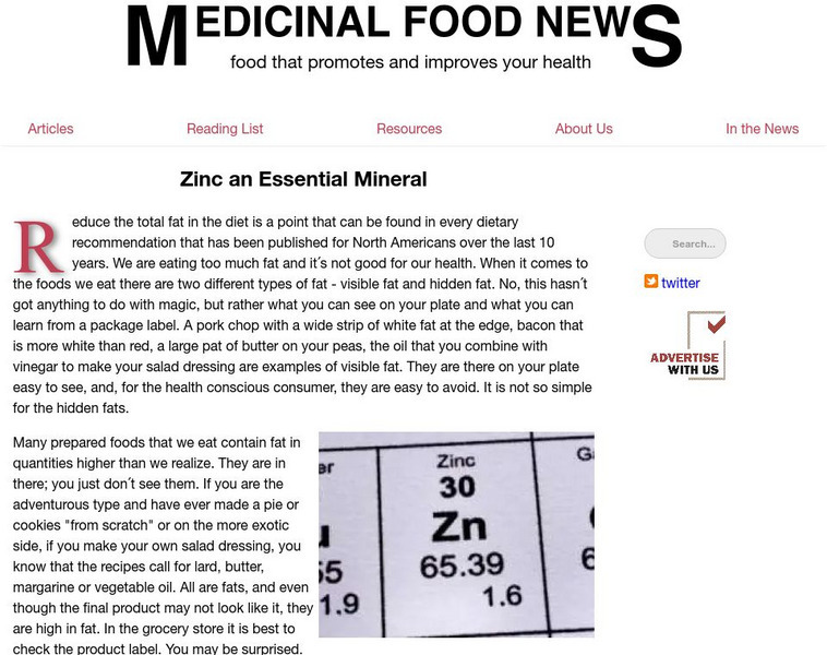 Zinc an Essential Mineral Article Zinc an Essential Mineral Article