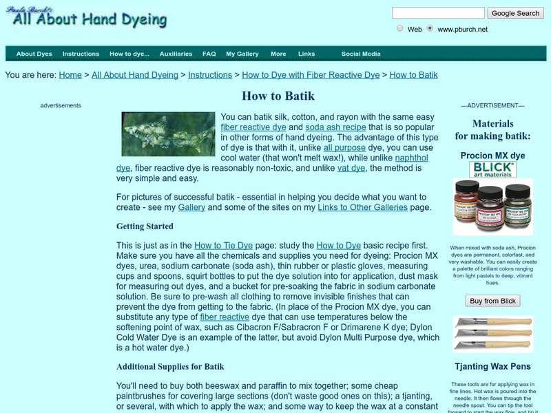 Paula Burch's All About Hand Dyeing: How to Batik Activity Paula Burch's All About Hand Dyeing: How to Batik Activity