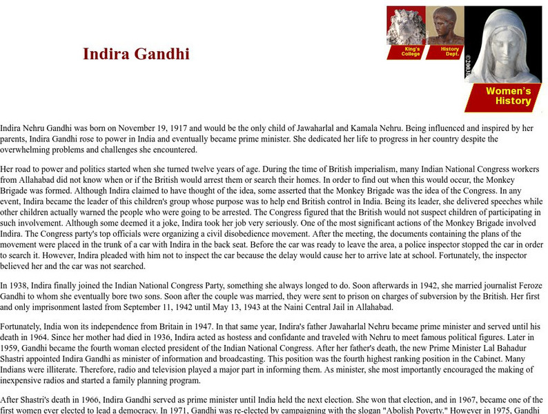 Kings College: Indira Gandhi Handout Kings College: Indira Gandhi Handout