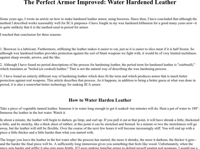 Water Hardened Leather Activity