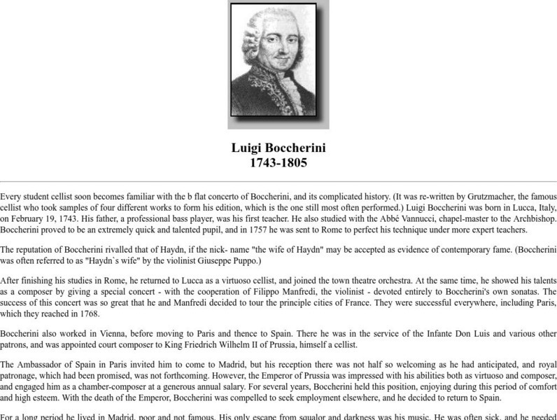 Internet Cello Society: Luigi Boccherini, Cellist Handout