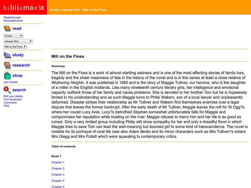 Bibliomania: George Eliot Mill on the Floss Handout Bibliomania: George Eliot Mill on the Floss Handout