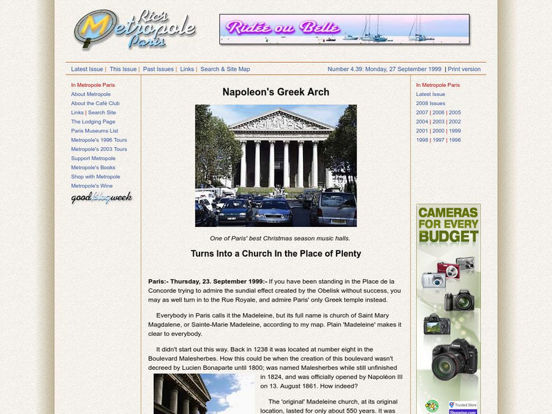 Napoleon's Greek Arch Church of the Madeleine Article