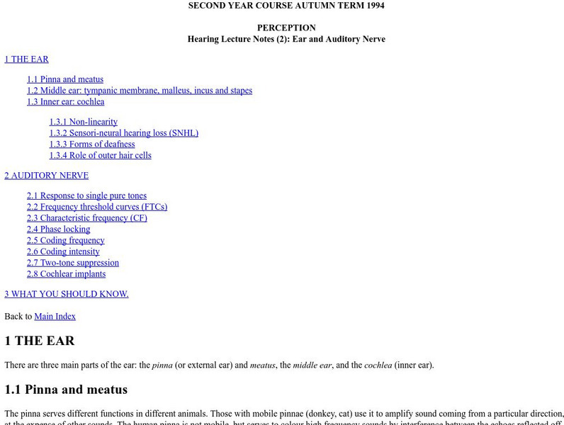 University of Sussex: Auditory Nerve Handout