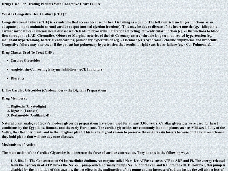 Northern Arizona University: Lectures: Congestive Heart Failure Medications Website