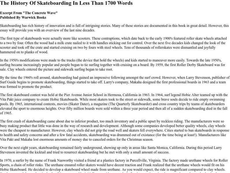 The History of Skateboarding in Less Than 1700 Words Primary