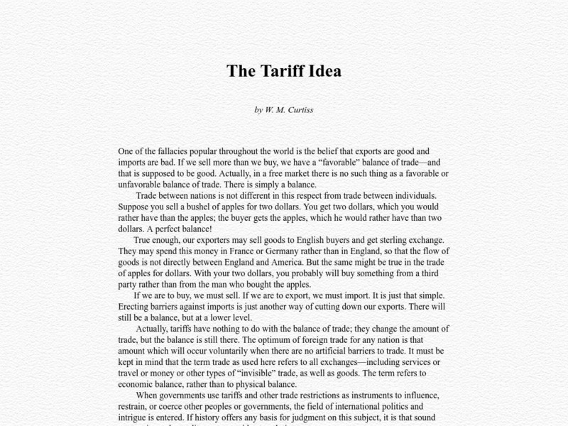 Amatecon: The Tariff Idea Article Amatecon: The Tariff Idea Article