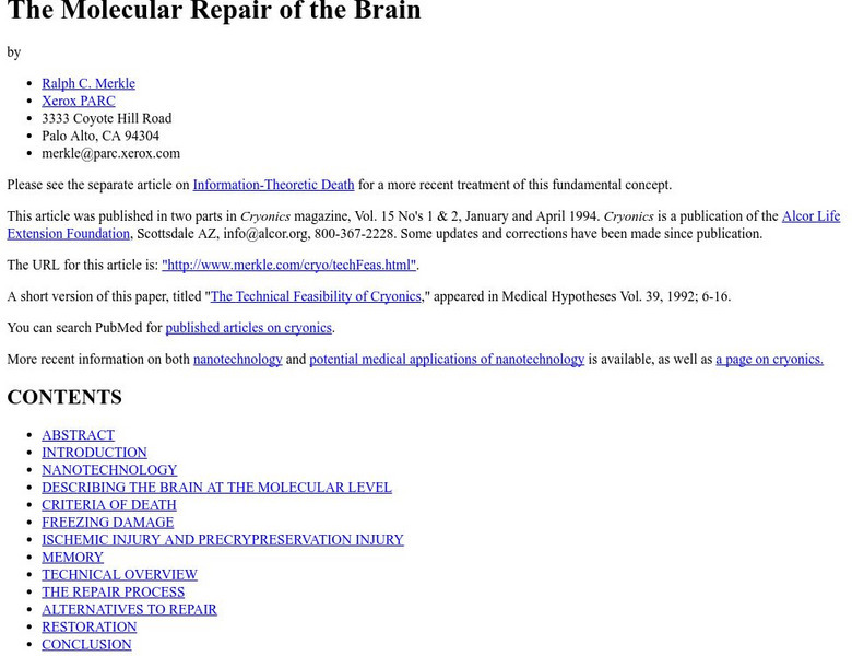 Ralph C. Merkle: Memory Handout Ralph C. Merkle: Memory Handout