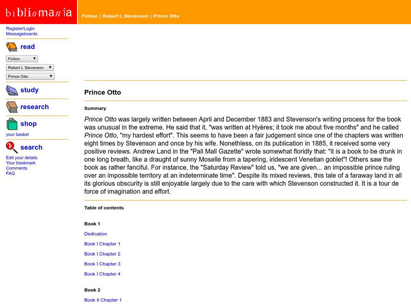 Bibliomania: Full Text of Prince Otto Handout Bibliomania: Full Text of Prince Otto Handout